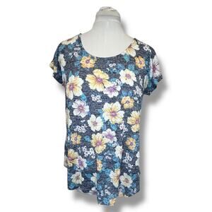 Bobeau Women’s Short Sleeve Scoop Neck Top, Navy, size M